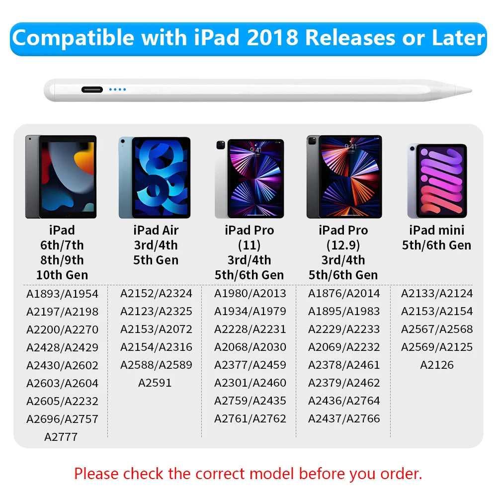 Stylus Pencil For Apple iPad 2018-2025 with LED Power